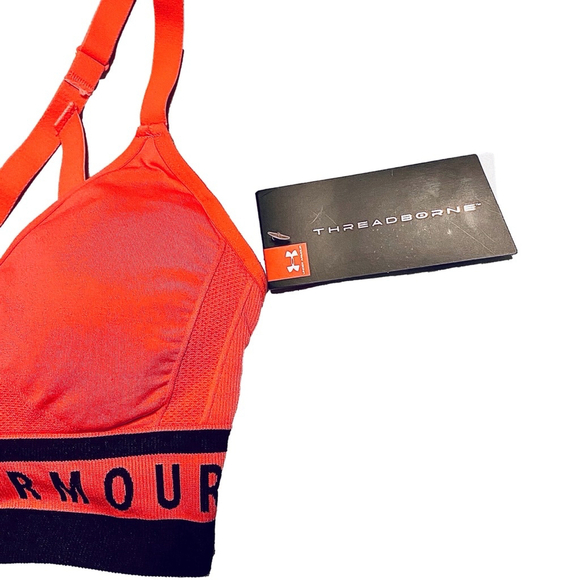 Neon Hot Pink and Black Under Armour Low Impact Seamless Longline Sports Bra XS - Picture 3 of 11